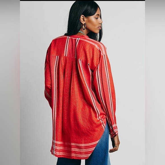 EUC Free People Lovely Day Coral Long Sleeve Tunic Top - Picture 3 of 7